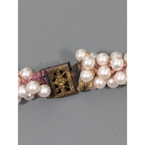 Vintage White Faux Pearl Woven Cluster Beded Necklace Ombre Cord 22 in - Picture 8 of 9